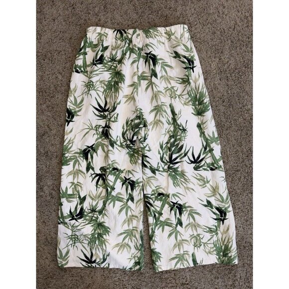 JJILL Pants Green Cream Linen Blend Wide Leg Capri Crop Tropical Vacation MEDIUM - Picture 2 of 11